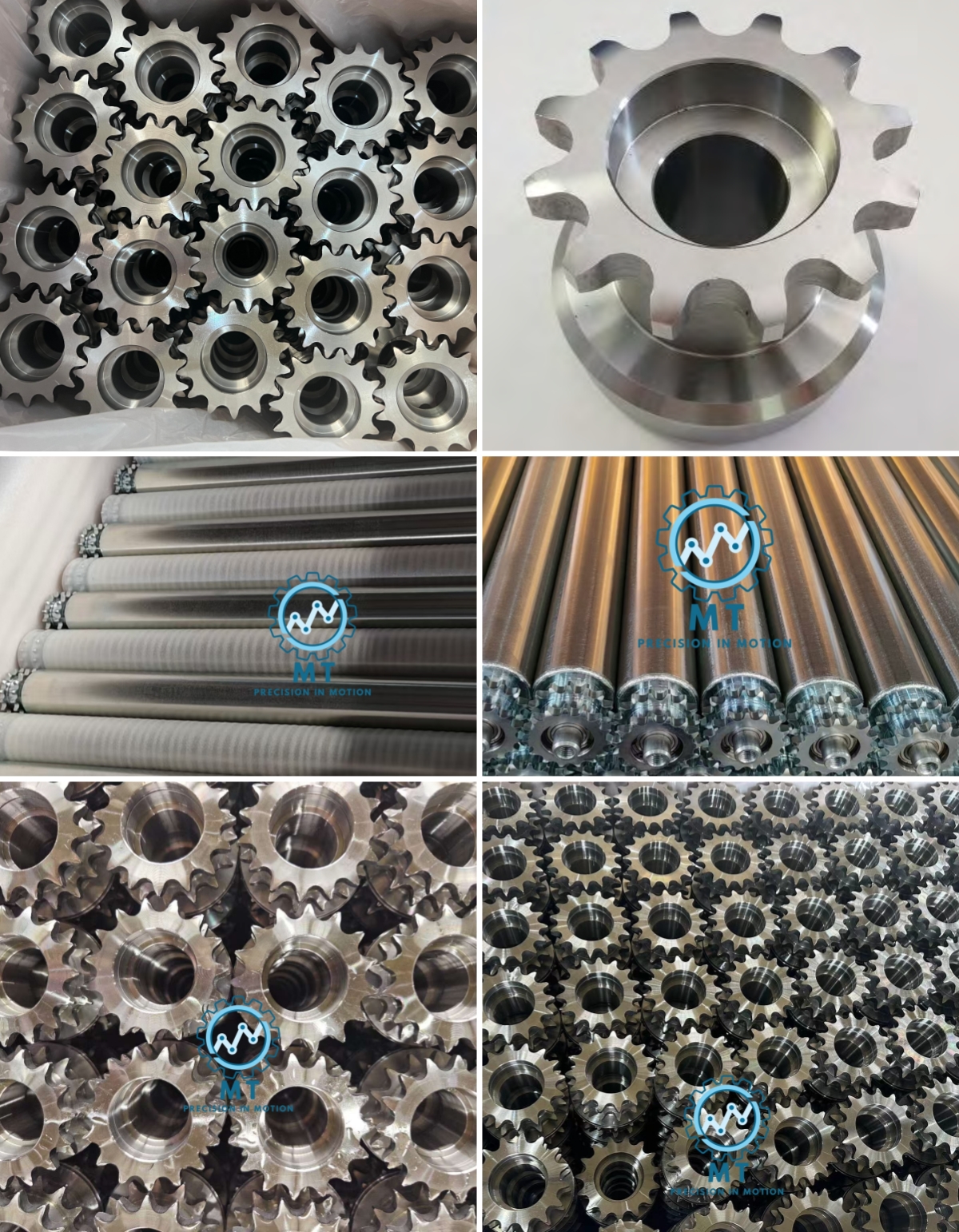 Double strand conveyor sprockets for industrial roller conveying systems